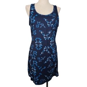 Toad & Co Dress Women's Large Sleeveless Poly Spandex Blend Blue Print Strappy
